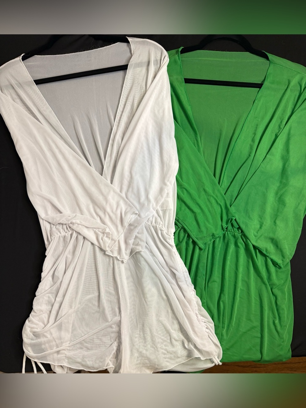 Amazon Set of 2 Women's V-Neck Sheer Romper Cover Up - White & Bright Green